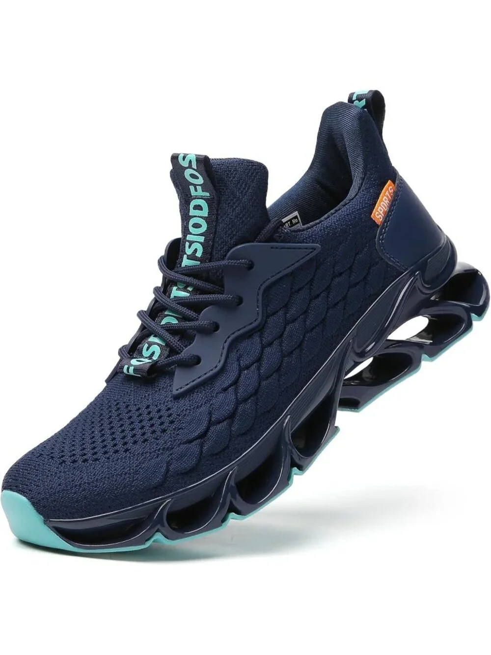 Men's Navy Road Running Pull On Shoes Sport Athletic Tennis Walking Sneakers